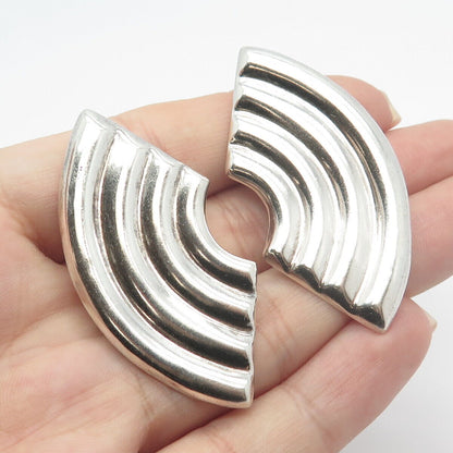 925 Sterling Silver Vintage Mexico Ribbed Modernist Clip On Earrings