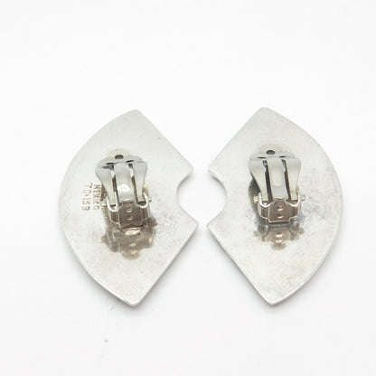 925 Sterling Silver Vintage Mexico Ribbed Modernist Clip On Earrings