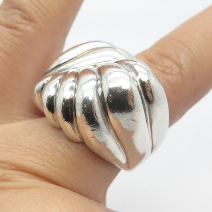 925 Sterling Silver Vintage Ribbed Modernist Ring Size 8