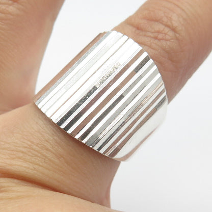 925 Sterling Silver Vintage Mexico SU Ribbed Statement Ring Size 8.25