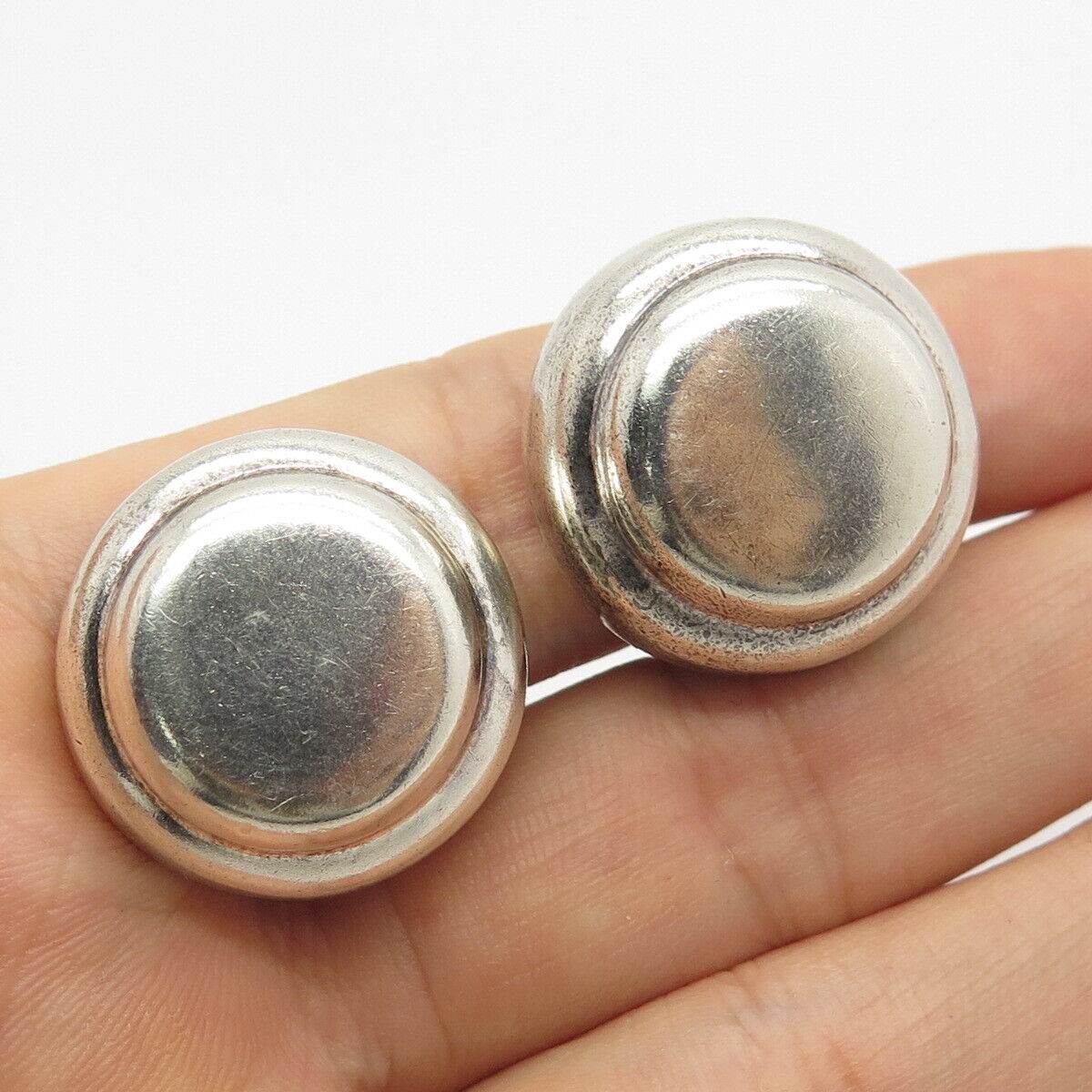 925 Sterling Silver Vintage Mexico Modernist Clip On Earrings