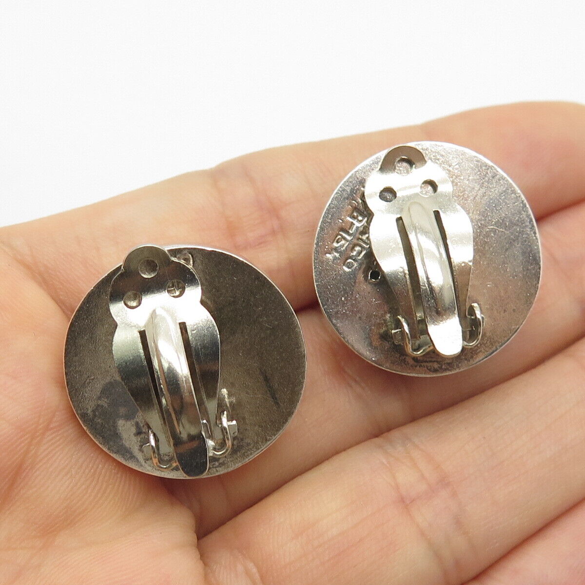 925 Sterling Silver Vintage Mexico Modernist Clip On Earrings