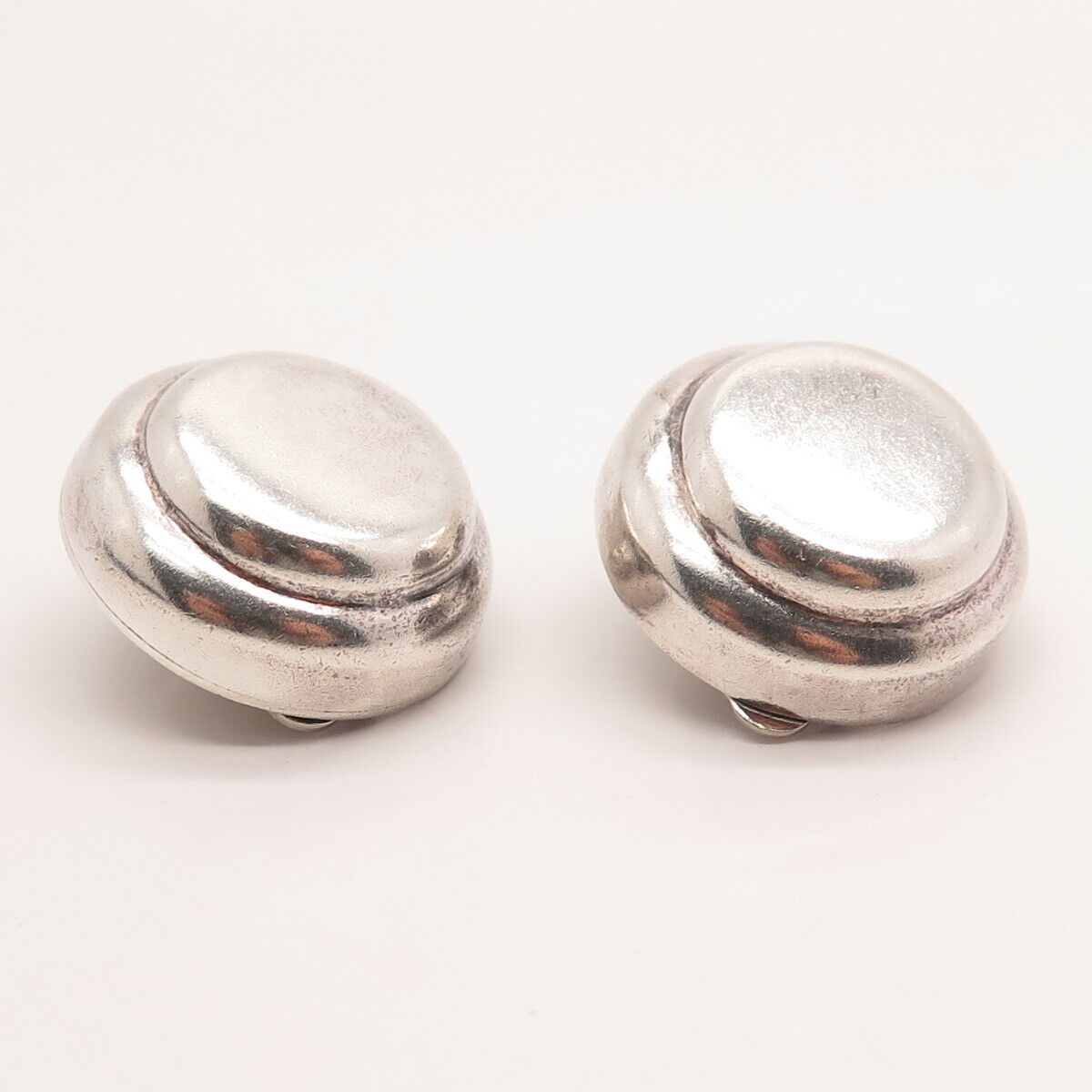 925 Sterling Silver Vintage Mexico Modernist Clip On Earrings