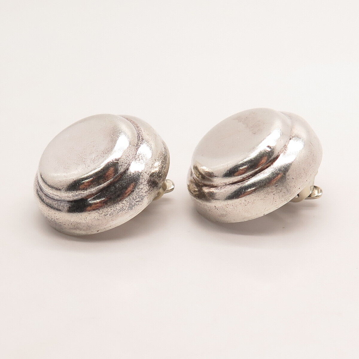 925 Sterling Silver Vintage Mexico Modernist Clip On Earrings