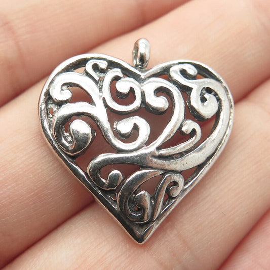 925 Sterling Silver Vintage Ornate Swirl Heart Pendant