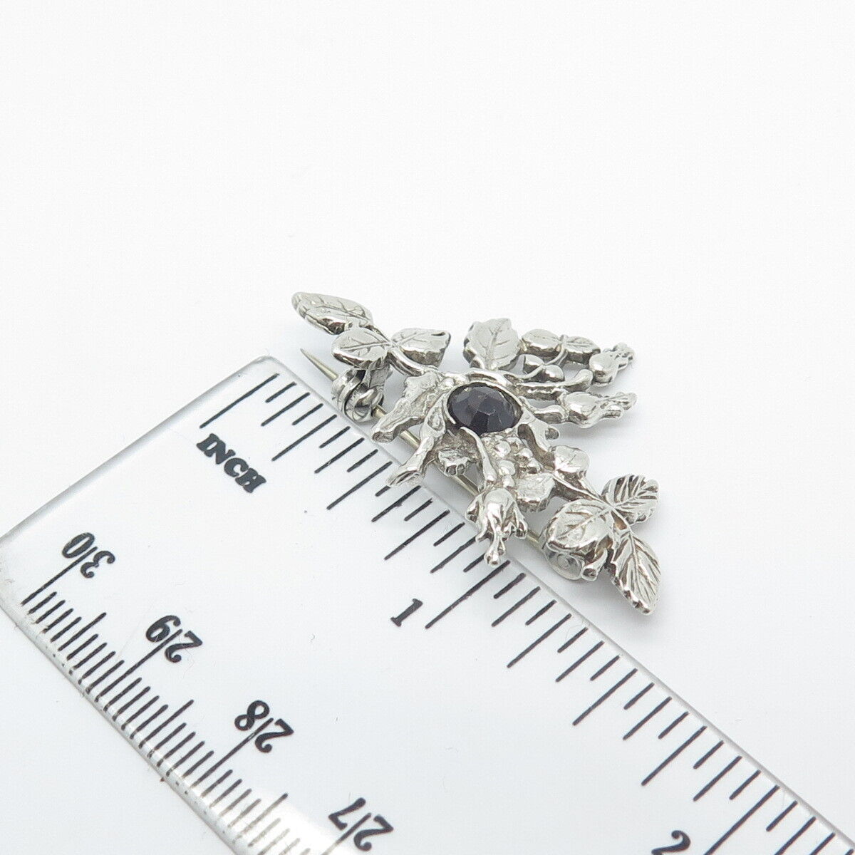 925 Sterling Silver Vintage Chuck Clemency Amethyst Gem Floral Leaf Pin Brooch