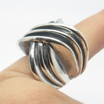 925 Sterling Silver Vintage Ribbed Crossover Ring Size 4.25