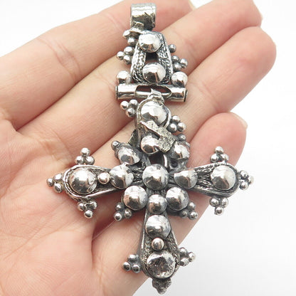 925 Sterling Silver Antique Filigree Cross Beaded Pendant