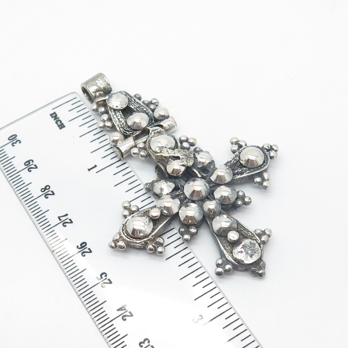 925 Sterling Silver Antique Filigree Cross Beaded Pendant