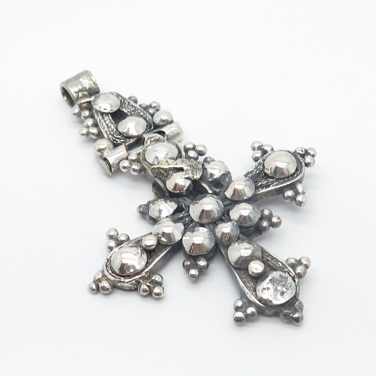 925 Sterling Silver Antique Filigree Cross Beaded Pendant