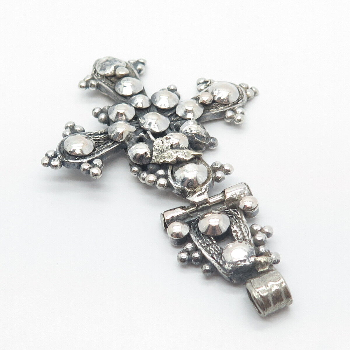 925 Sterling Silver Antique Filigree Cross Beaded Pendant