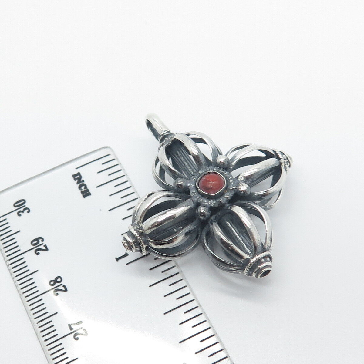 925 Sterling Silver Antique Real Coral Cross Pendant