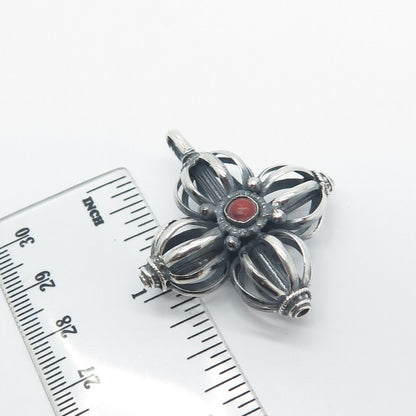 925 Sterling Silver Antique Real Coral Cross Pendant