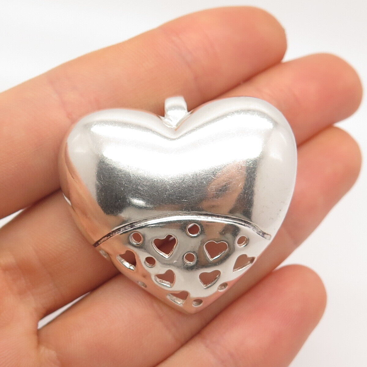 925 Sterling Silver Vintage Cutout Heart Slide Pendant