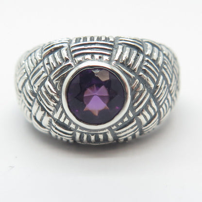 925 Sterling Silver Vintage Real Amethyst Gem Woven Ring Size 9.5