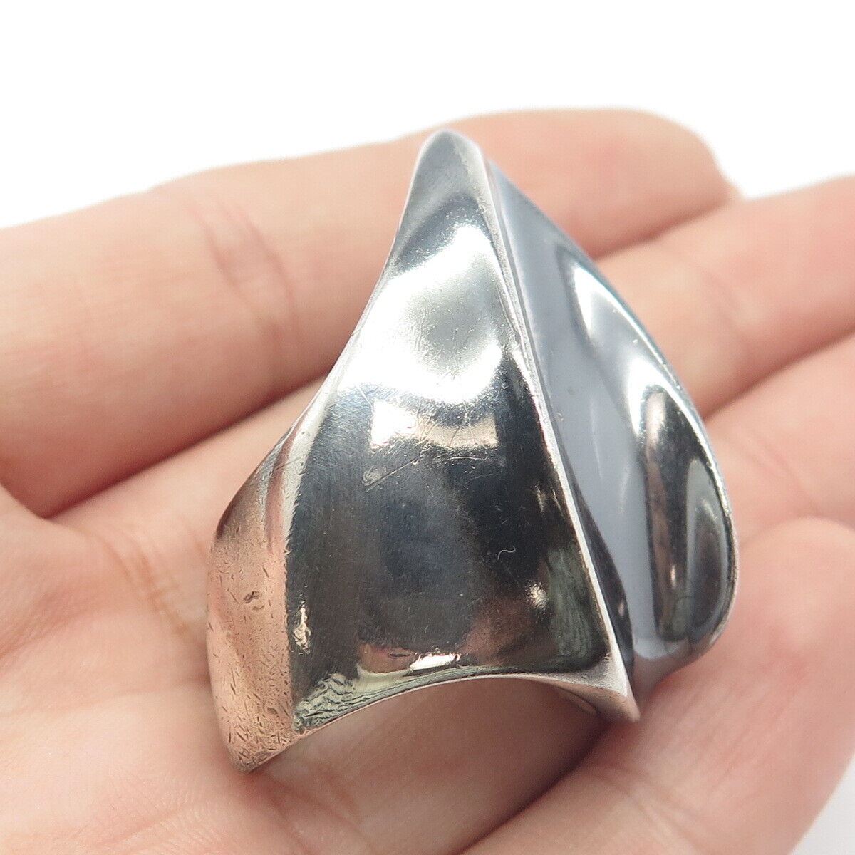 925 Sterling Silver Vintage Modernist Statement Ring Size 6.25