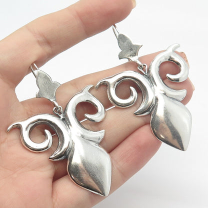 900 Silver Vintage Ornate Hook Dangling Earrings