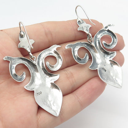 900 Silver Vintage Ornate Hook Dangling Earrings