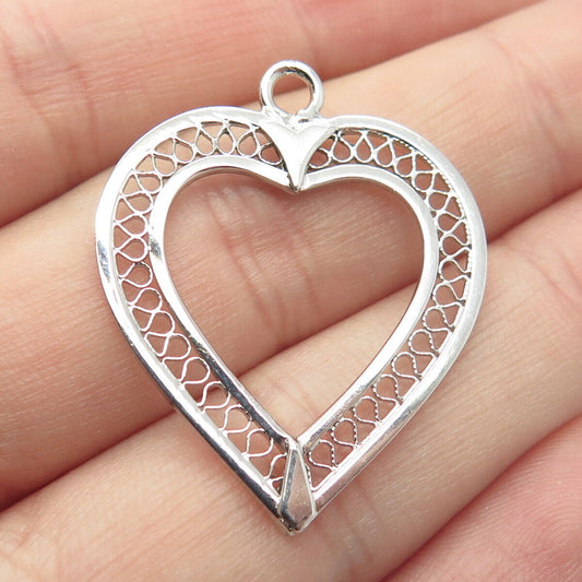 925 Sterling Silver Vintage Open Heart Pendant