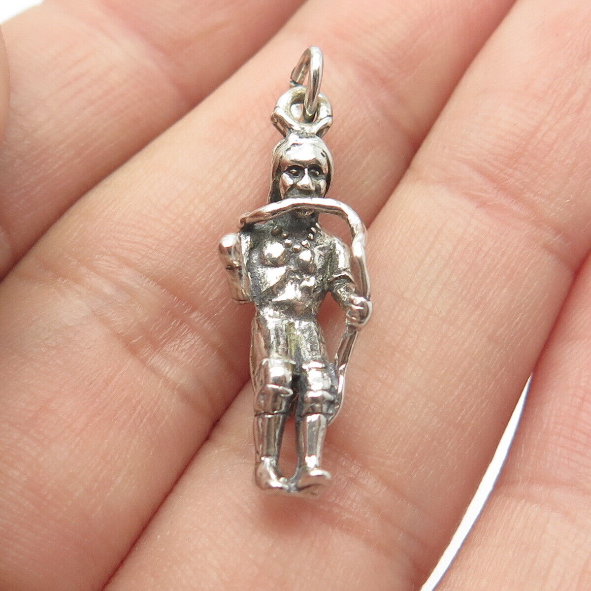 925 Sterling Silver Vintage Tribal Man 3D Charm Pendant