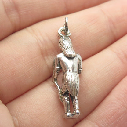 925 Sterling Silver Vintage Tribal Man 3D Charm Pendant