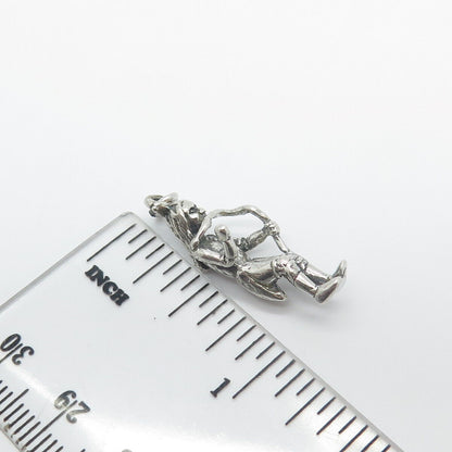 925 Sterling Silver Vintage Tribal Man 3D Charm Pendant