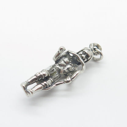 925 Sterling Silver Vintage Tribal Man 3D Charm Pendant