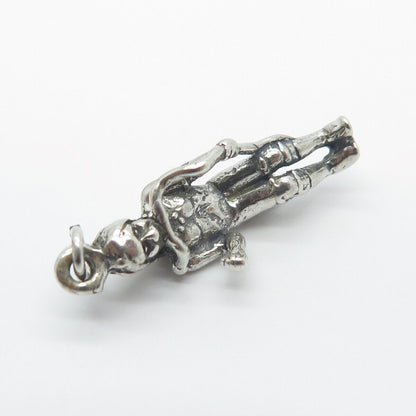 925 Sterling Silver Vintage Tribal Man 3D Charm Pendant