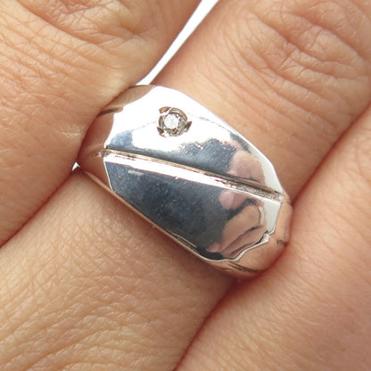 925 Sterling Silver Vintage C Z Striped Signet Ring Size 9.25