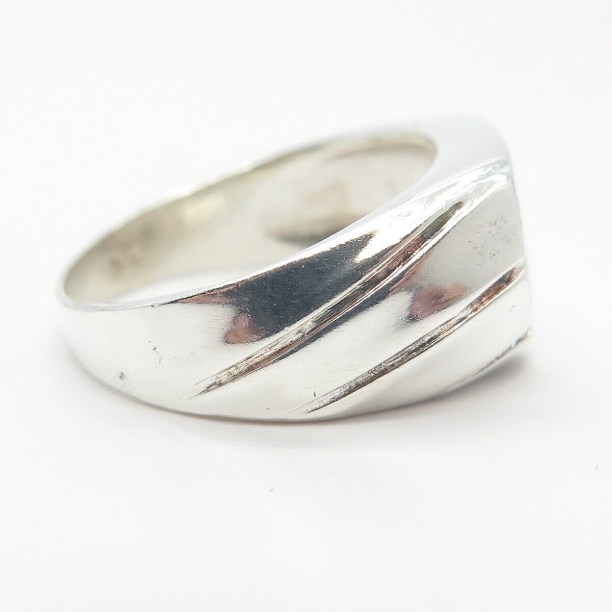 925 Sterling Silver Vintage C Z Striped Signet Ring Size 9.25