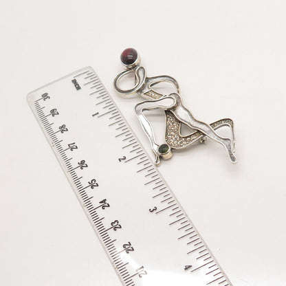 925 Sterling Silver Vintage YES Amethyst Gem Nude Woman Silhouette Pin Brooch