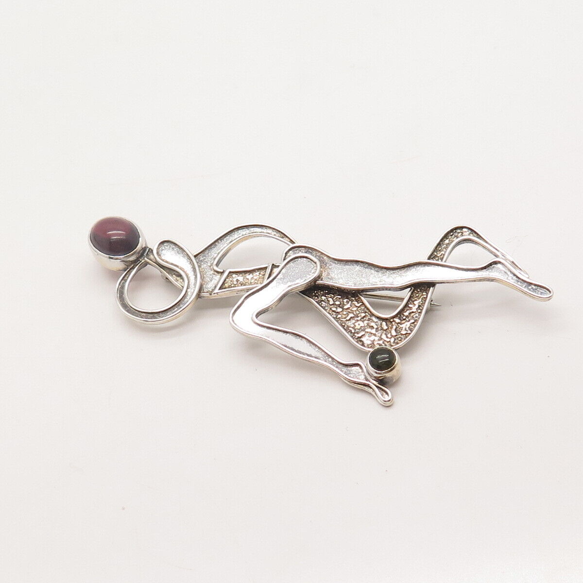 925 Sterling Silver Vintage YES Amethyst Gem Nude Woman Silhouette Pin Brooch