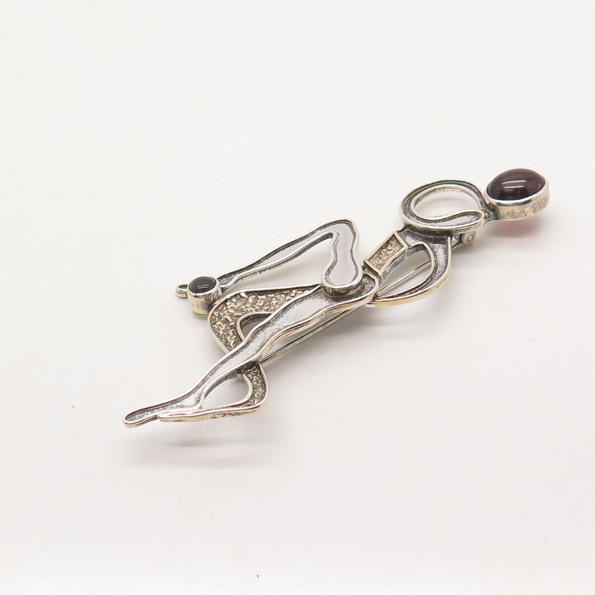 925 Sterling Silver Vintage YES Amethyst Gem Nude Woman Silhouette Pin Brooch