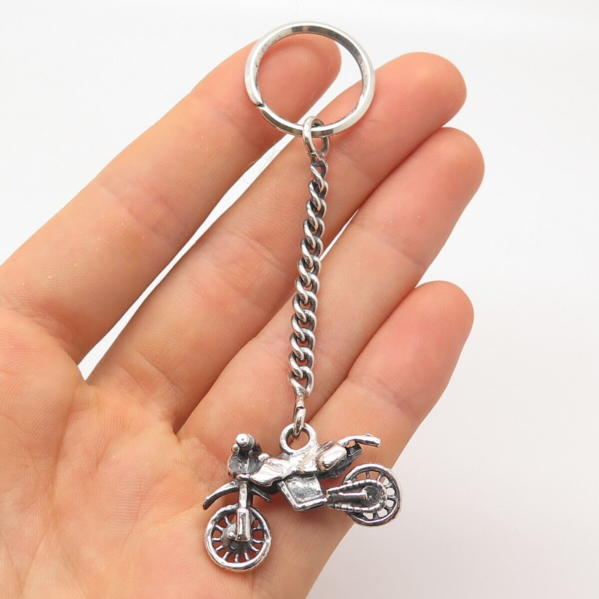 925 Sterling Silver Vintage Bike Cuban Chain Key Ring