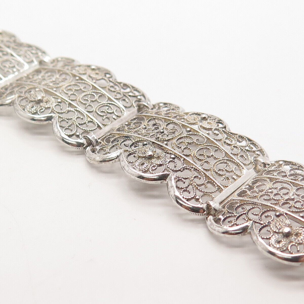 835 Silver Vintage Ornate Filigree Panel Link Bracelet 6.75"