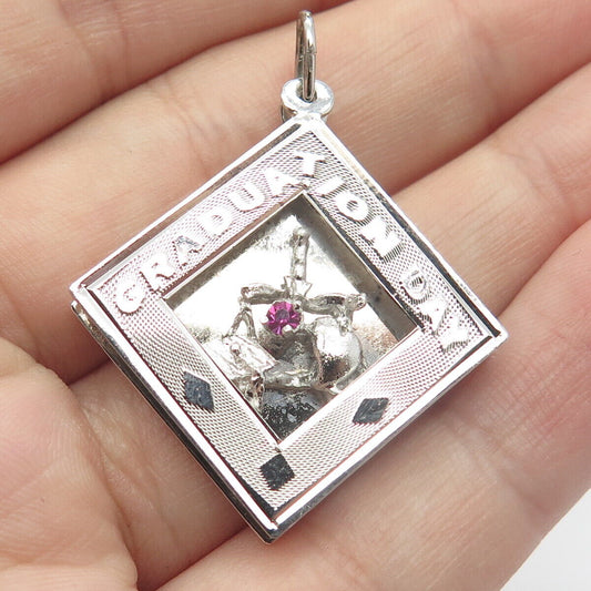 925 Sterling Silver Vintage Rhinestone "Graduation Day" Pendant