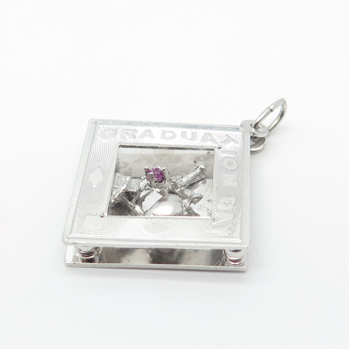 925 Sterling Silver Vintage Rhinestone "Graduation Day" Pendant