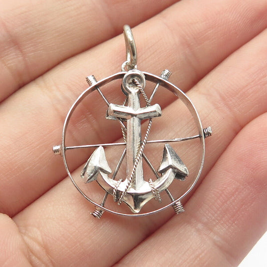 900 Silver Vintage Anchor Round Pendant