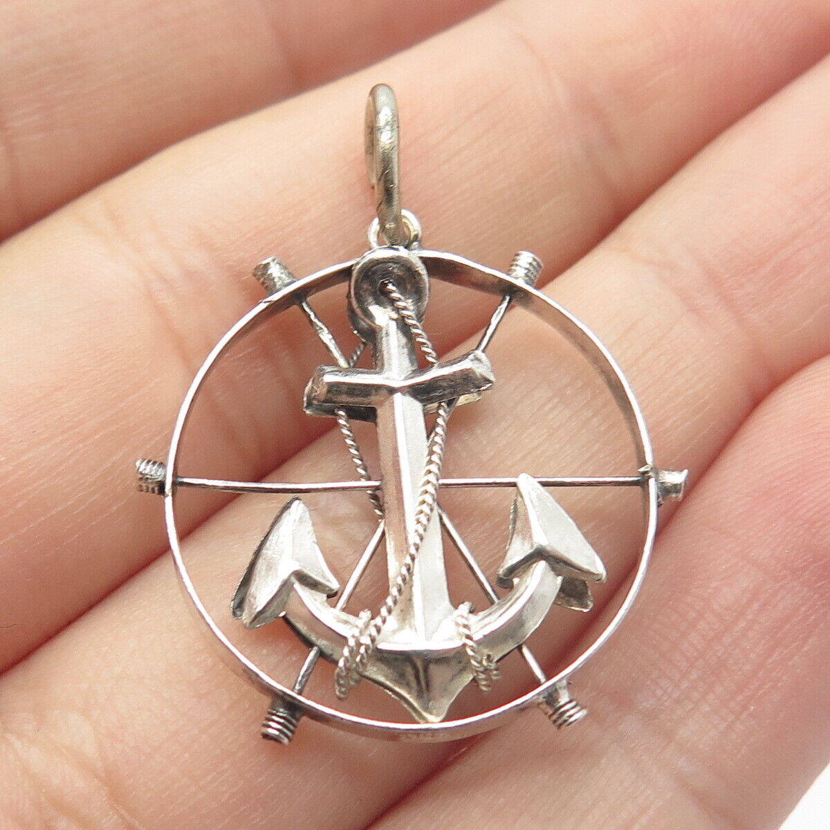 900 Silver Vintage Anchor Round Pendant