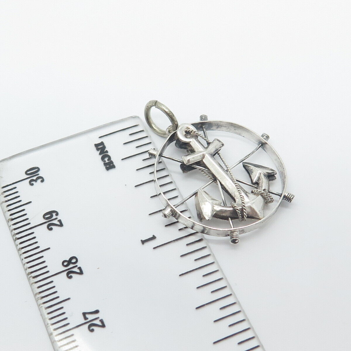 900 Silver Vintage Anchor Round Pendant