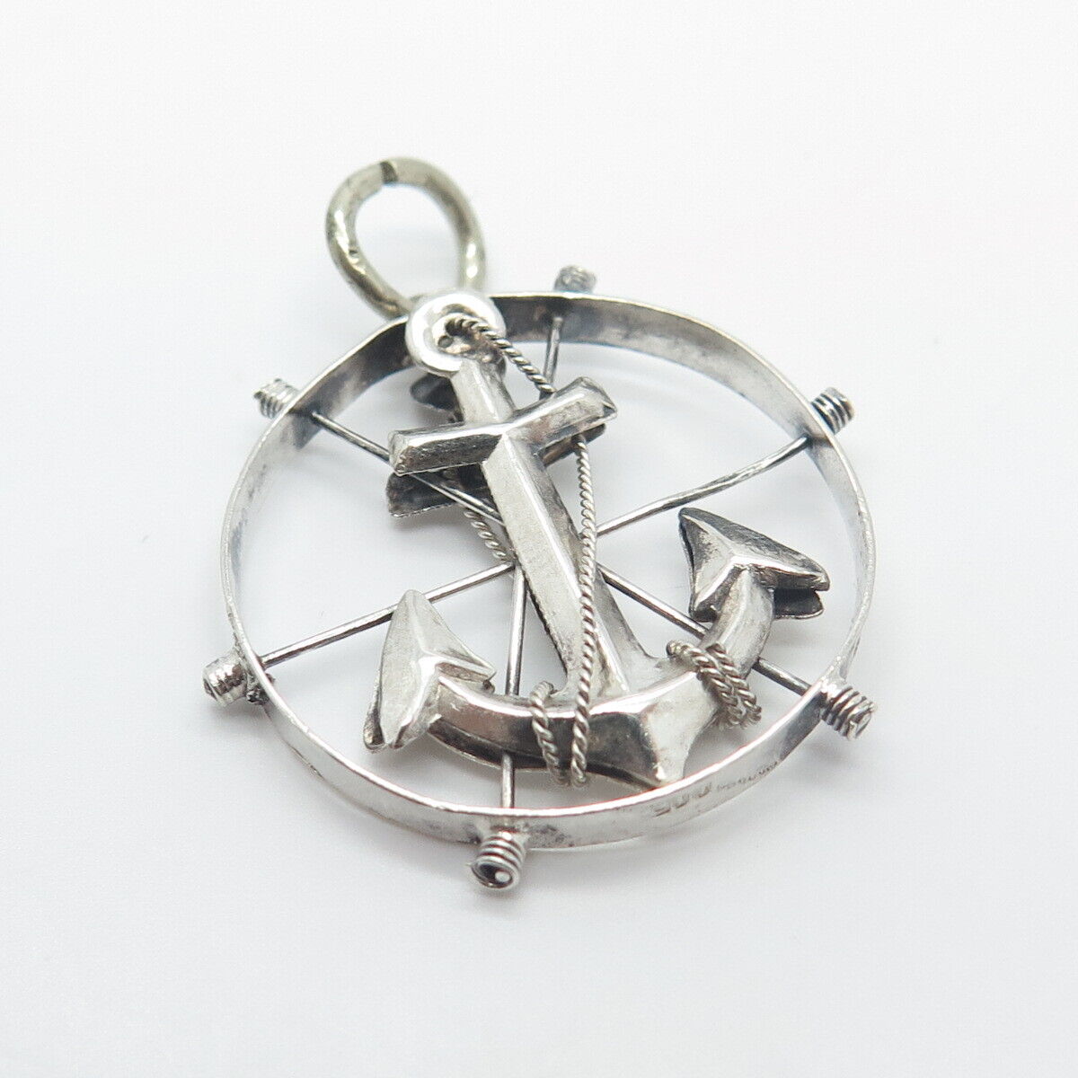 900 Silver Vintage Anchor Round Pendant