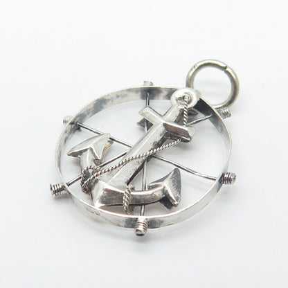 900 Silver Vintage Anchor Round Pendant