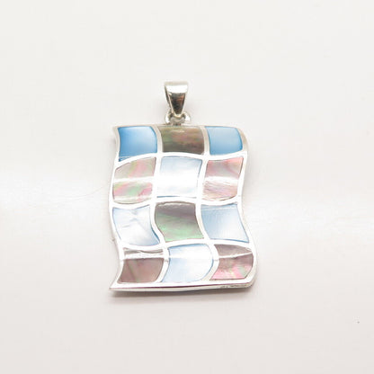 925 Sterling Silver Vintage Real Mother-of-Pearl & Abalone Shell Pendant