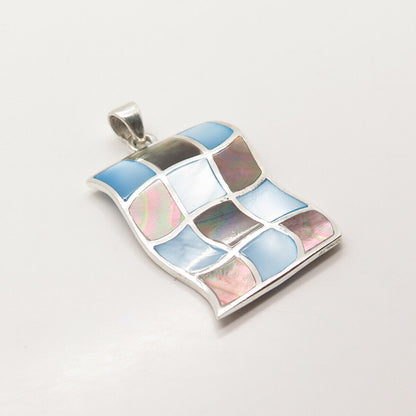 925 Sterling Silver Vintage Real Mother-of-Pearl & Abalone Shell Pendant