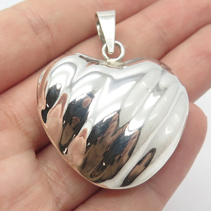 925 Sterling Silver Vintage Mexico Ribbed Hollow Heart Pendant