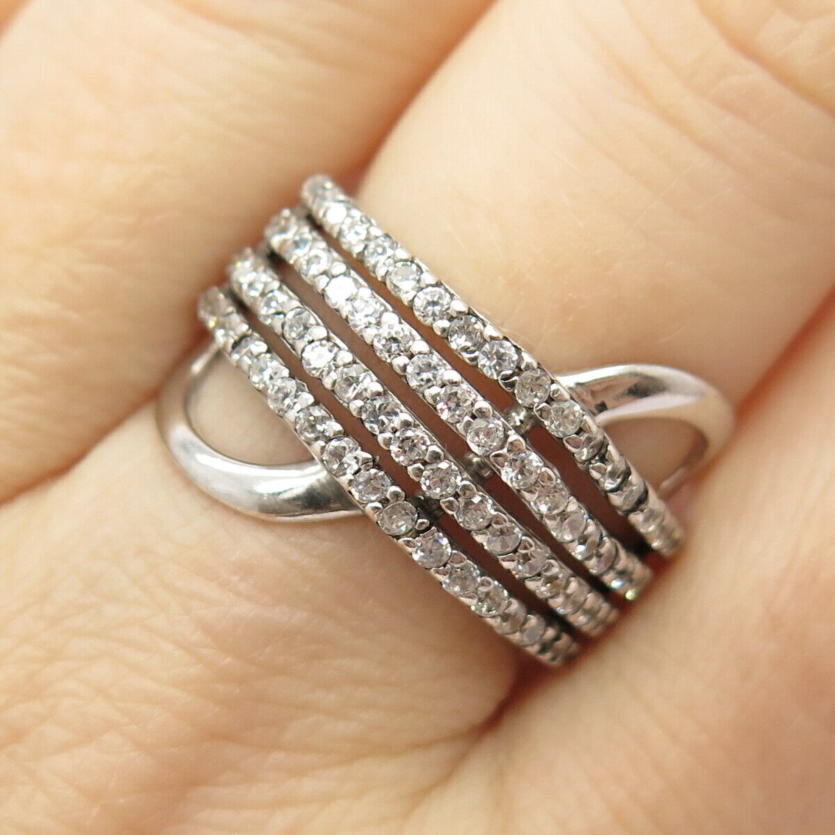 925 Sterling Silver Pave C Z Ring Size 8