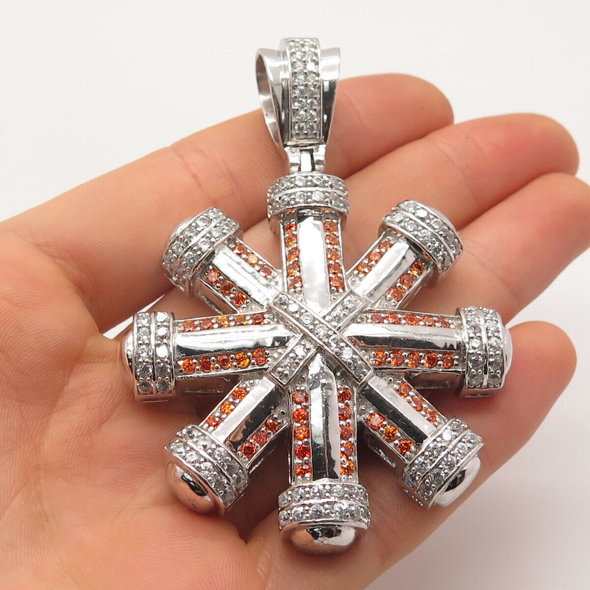 925 Sterling Silver Imperial & White C Z Snowflake Pendant