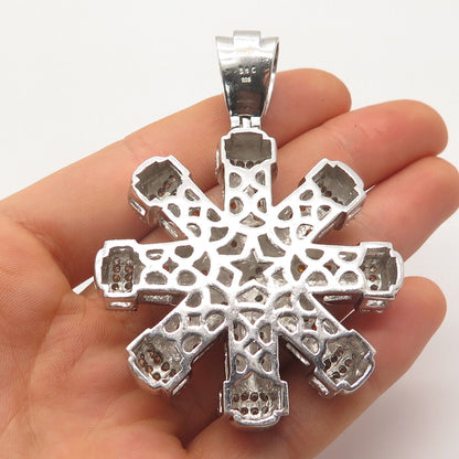 925 Sterling Silver Imperial & White C Z Snowflake Pendant