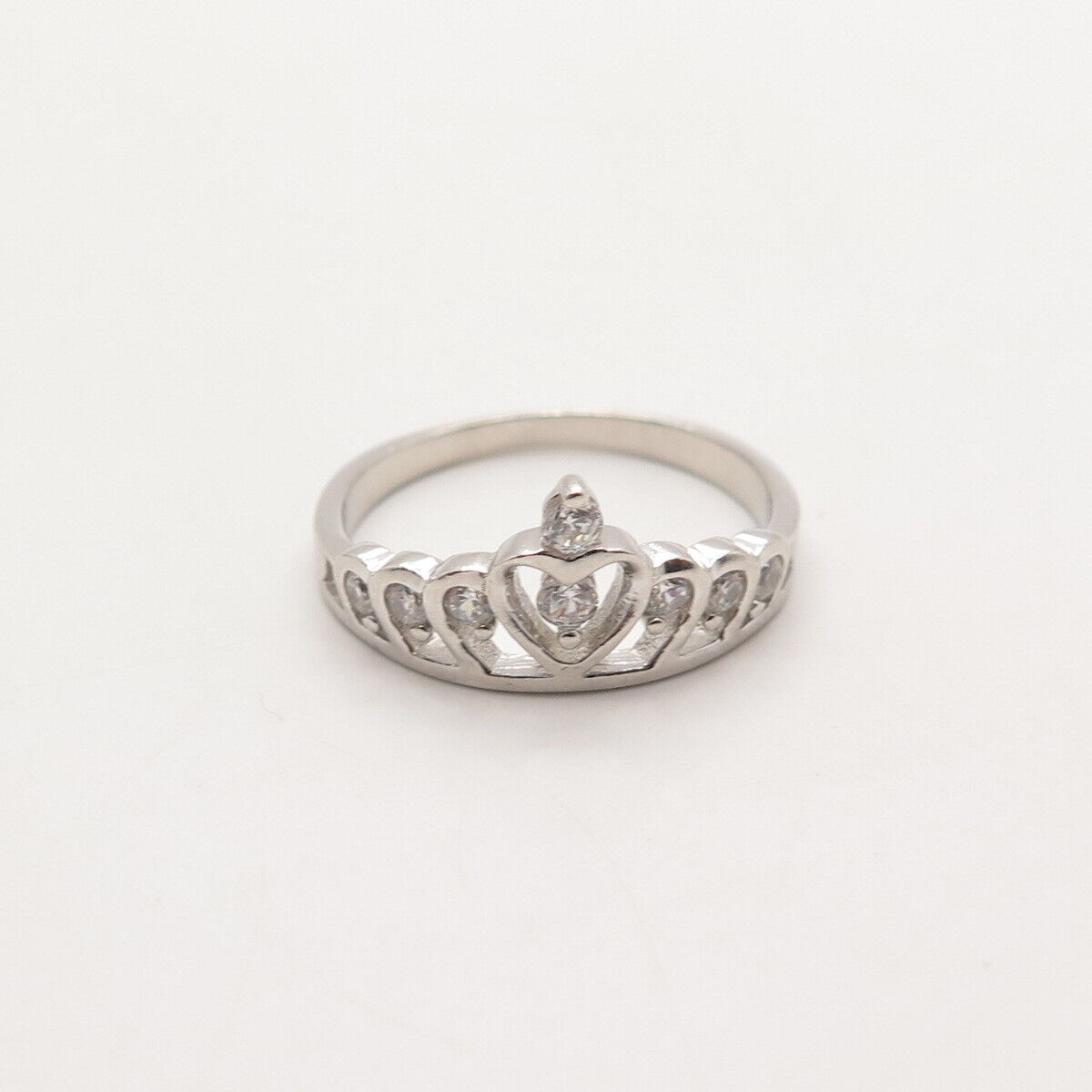 925 Sterling Silver C Z Heart Crown Ring Size 6.5