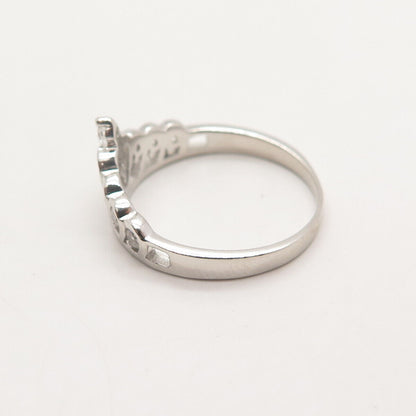 925 Sterling Silver C Z Heart Crown Ring Size 6.5